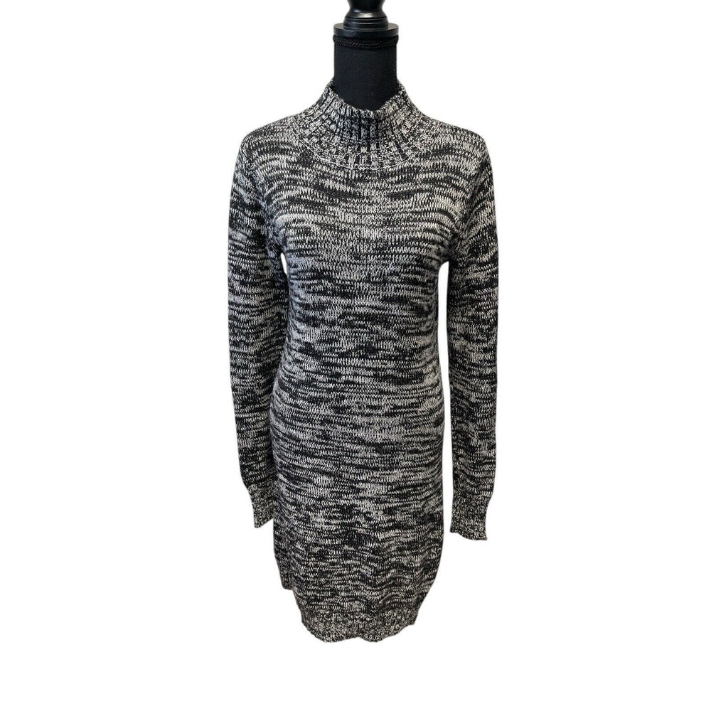 Old Navy Sweater Dress Womens MT Black & White Knit Midi Chunky Mock Neck Cotton